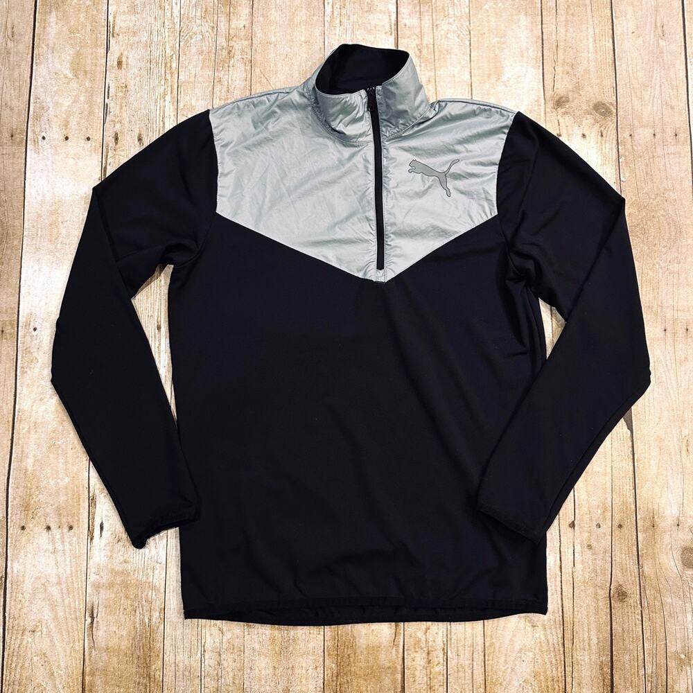 PUMA Mens M DryCell Quarter Zip Pullover Black Gray Wind Panel Athletic Top READ
